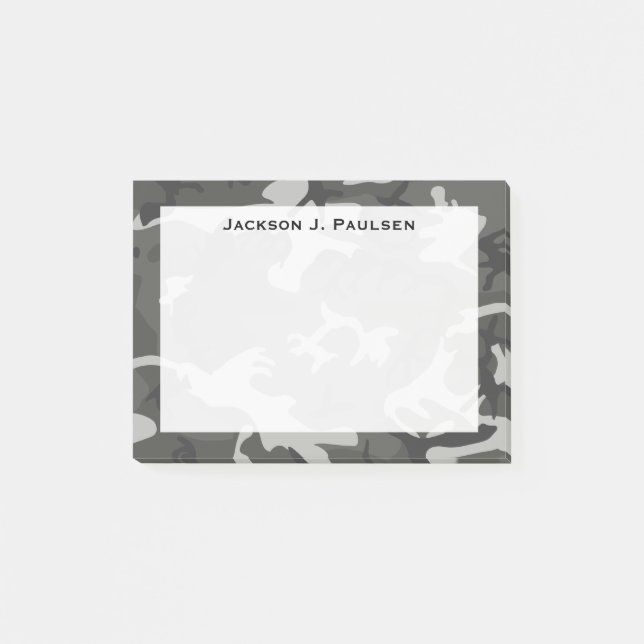 Monogram Modern Grå Abstrakt Camo Kamouflage Post-it Block (Framsida)