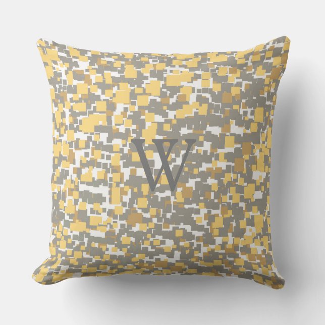 Monogram Modern Grått Gult Abstrakt Dekorativ kudd Kudde (Framsida)