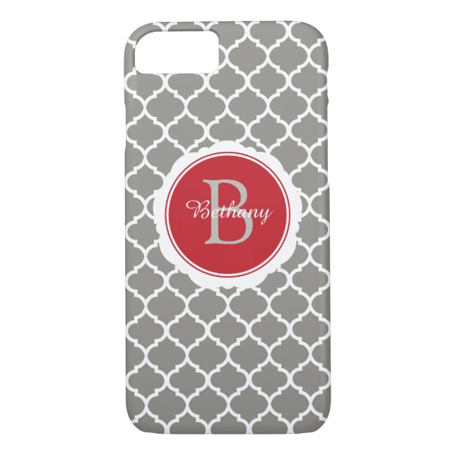 Monogram Modern Grått Red Geometric Case-Mate iPhone Skal (Baksida)