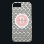Monogram Modern Grått Rosa Geometric<br><div class="desc">En söt,  grått och rosa,  modern personlig-mobilfodral med en quatrefoil mönster i bakgrunden. Lägg till ditt monogram och namn. Designad av Blackberry Boulevard.</div>