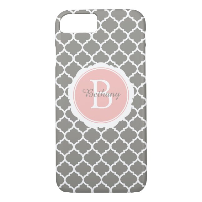 Monogram Modern Grått Rosa Geometric Case-Mate iPhone Skal (Baksida)