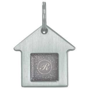 Monogram Modern Grått Terrazzo ID-bricka Husdjur