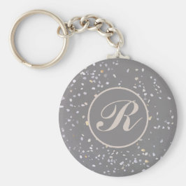 Monogram Modern Grått Terrazzo Rund Silverfärgad Nyckelring
