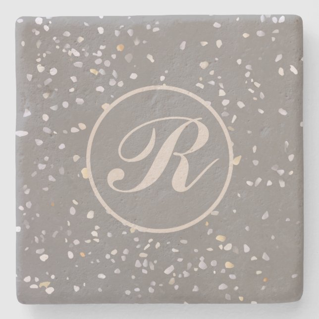 Monogram Modern Grått Terrazzo Stenunderlägg (Framsidan)