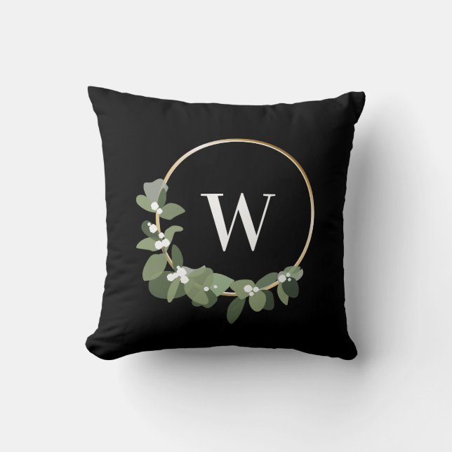Monogram Modern Grönt med halveringstid Svart jul Kudde (Framsida)