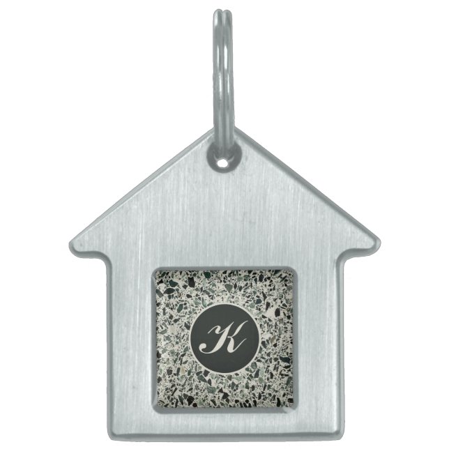 Monogram Modern Grönt Terrazzo ID-bricka Husdjur (Framsidan)