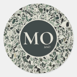 Monogram Modern Grönt Terrazzo Runt Klistermärke