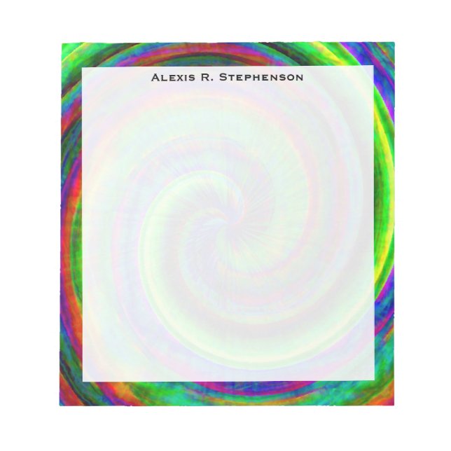Monogram Modern Grunge Spiral Rainbow Tie Dye Anteckningsblock (Framsida)
