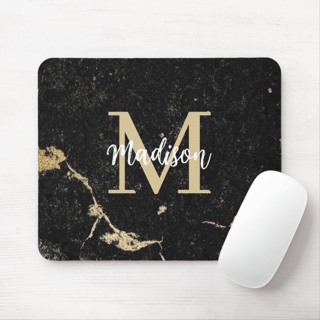 Monogram Modern Guld Black Marble Musmatta (Med mus)