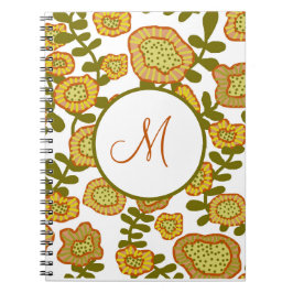 Monogram Modern Guld Olive Orange Blommigt Journal Anteckningsbok