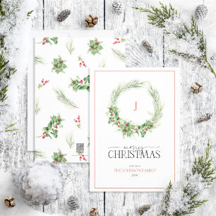 Monogram Modern Holly Berry Wandan God jul Julkort