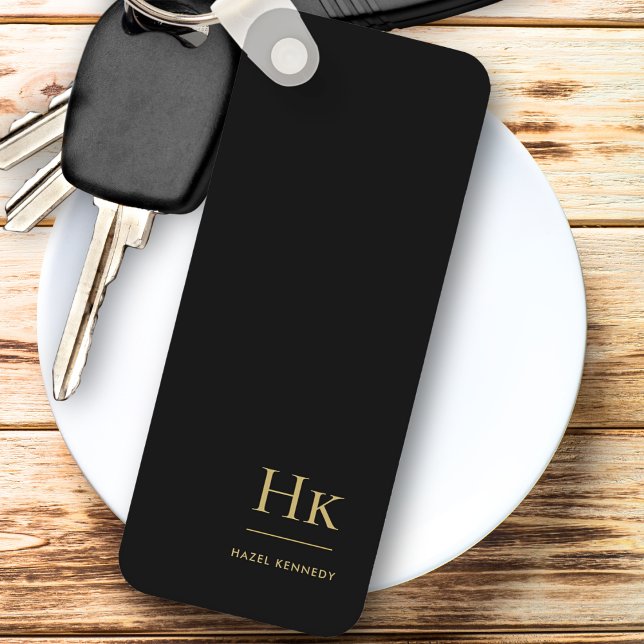 Monogram Modern klassisk, minimal, svart Guld Nyckelring (Skapare uppladdad)