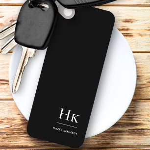 Monogram Modern klassisk, minimalistisk svart vit Nyckelring