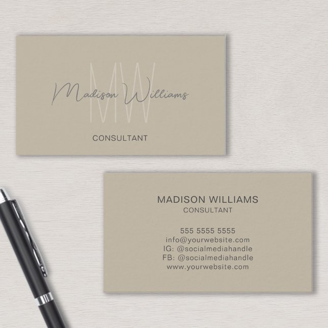 Monogram Modern Logotyp Beige Consultant Visitkort (Monogram Modern Logo Beige Consultant Business Card)