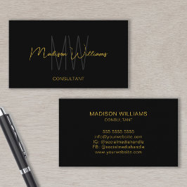 Monogram Modern Logotyp Namn Black Guld Consultant Visitkort