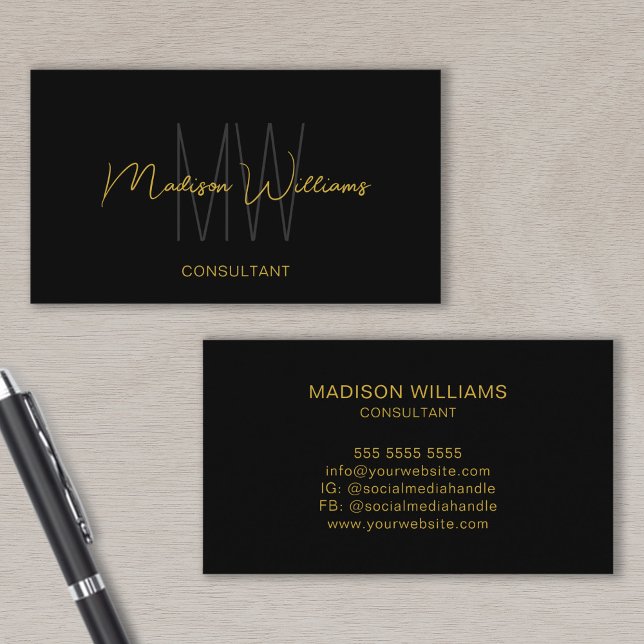 Monogram Modern Logotyp Namn Black Guld Consultant Visitkort (Monogram Modern Logo Name Black Gold Consultant Business Card)