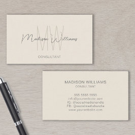 Monogram Modern Logotyp Namn Cream Tan Consultant Visitkort