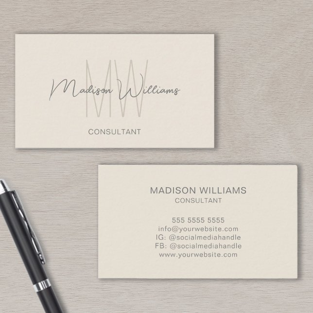 Monogram Modern Logotyp Namn Cream Tan Consultant Visitkort (Monogram Modern Logo Name Cream Tan Consultant Business Card)