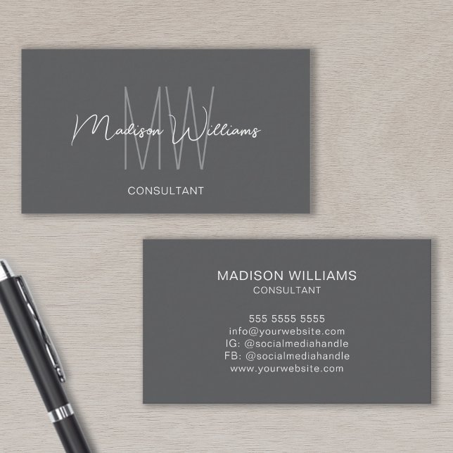 Monogram Modern Logotyp Namn Grå Konsult Visitkort (Monogram Modern Logo Name Gray Consultant Business Card)