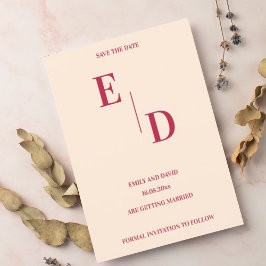 Monogram Modern Magenta Bröllop Save The Date Meddelande Vykort
