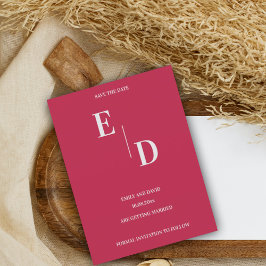 Monogram Modern Magenta Bröllop spara datum Meddelande Vykort