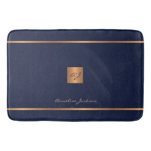 Monogram modern marin elegant glitter och guld badrumsmatta