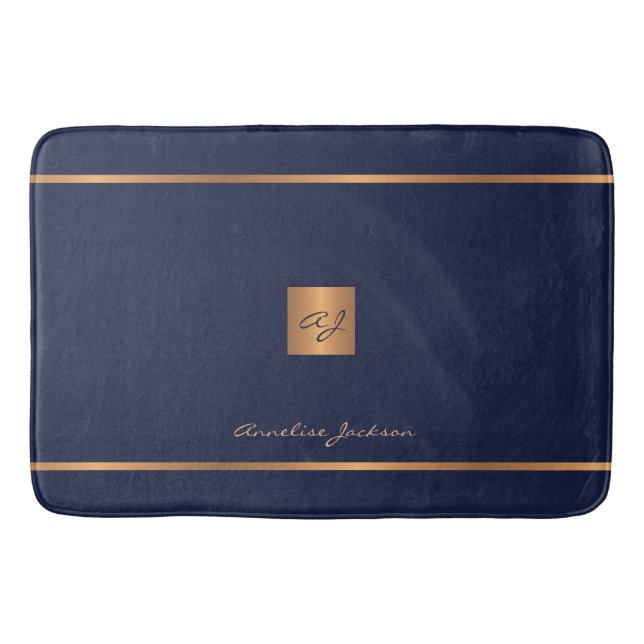 Monogram modern marin elegant glitter och guld badrumsmatta (Framsidan)