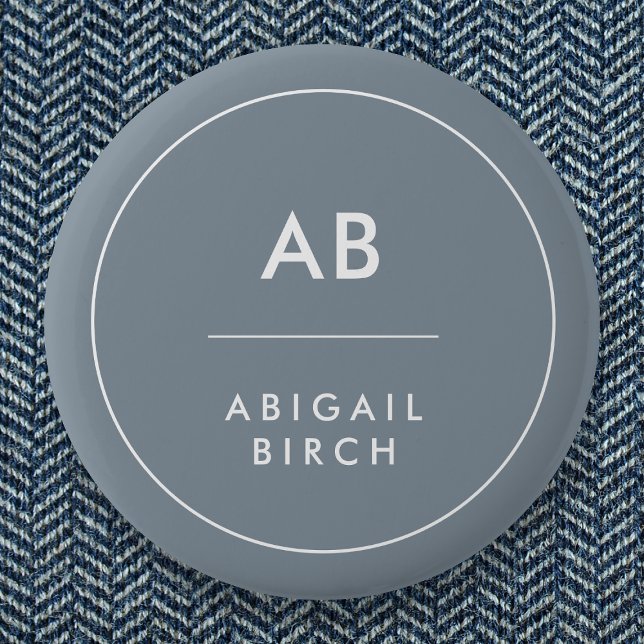 Monogram Modern Minimal Dusky Blue Grått Knapp (Skapare uppladdad)