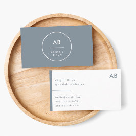 Monogram Modern Minimal Dusky Blue Grått Visitkort