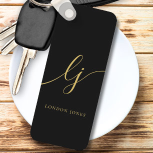 Monogram Modern Minimal Elegant, svart Guld Nyckelring