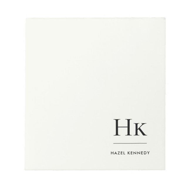 Monogram Modern Minimal Elfenbensvit Monogrammerad Anteckningsblock (Framsida)