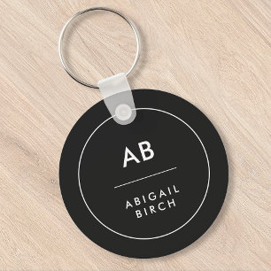 Monogram Modern minimal enkel svart och vit Nyckelring