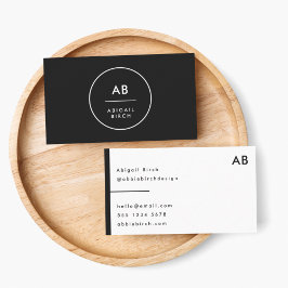 Monogram Modern minimal enkel svart och vit Visitkort