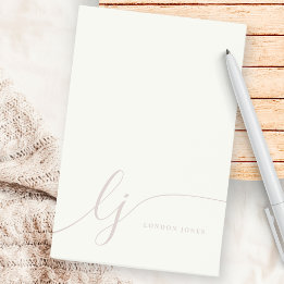 Monogram Modern Minimal Feminine Rose Pink Ivory Post-it Block