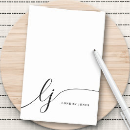 Monogram Modern Minimal kvinnlig svart och vit Post-it Block