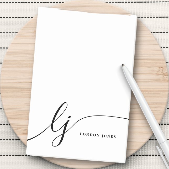 Monogram Modern Minimal kvinnlig svart och vit Post-it Block (Skapare uppladdad)