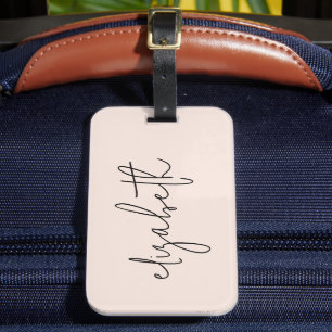 Monogram Modern minimal Snyggt  Rosa Bagagebricka