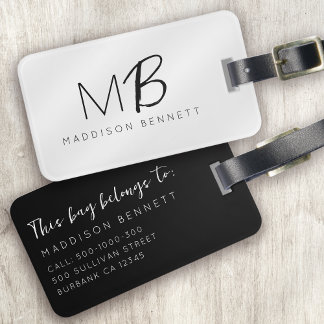 Monogram Modern Minimalist Black White Bagagebricka