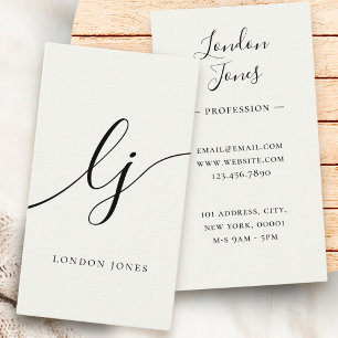 Monogram Modern Minimalist Ivory White Calligraphy Visitkort
