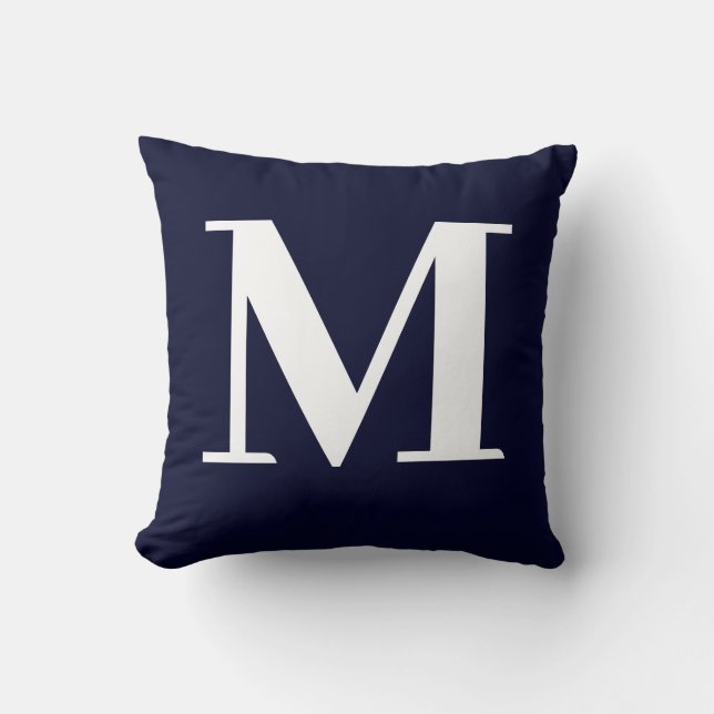 Monogram Modern Minimalist Navy White Kudde (Framsida)