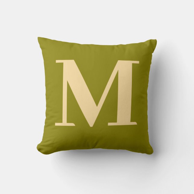 Monogram Modern Minimalistisk Grön Gul Kudde (Framsida)