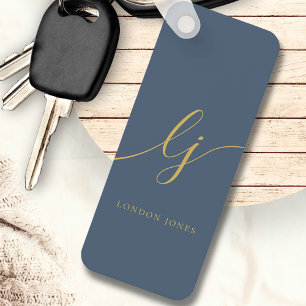 Monogram Modern Minimum Elegant Navy Blue Guld Nyckelring