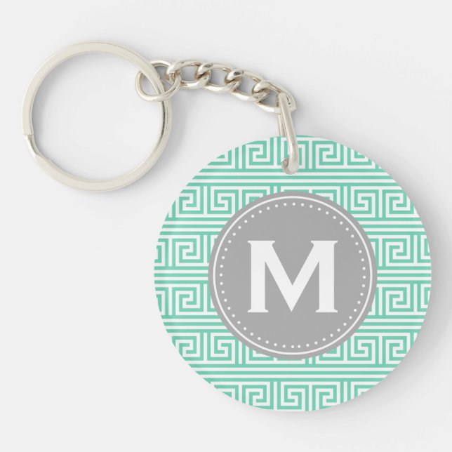 Monogram Modern Mint Grekiska Nyckel Mönster (Framsidan)