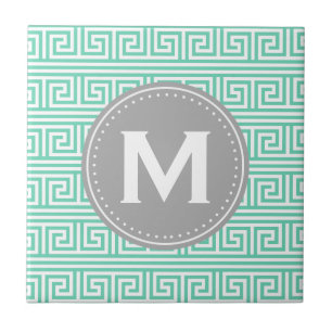 Monogram Modern Mint Grekiska Nyckel Mönster Kakelplatta