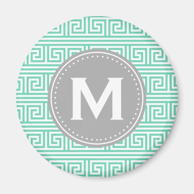 Monogram Modern Mint Grekiska Nyckel Mönster Magnet (Framsidan)