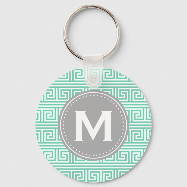 Monogram Modern Mint Grekiska Nyckel Mönster Nyckelring (Framsida)