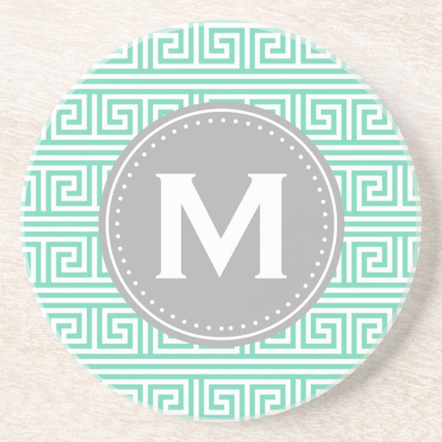 Monogram Modern Mint Grekiska Nyckel Mönster Underlägg (Framsidan)