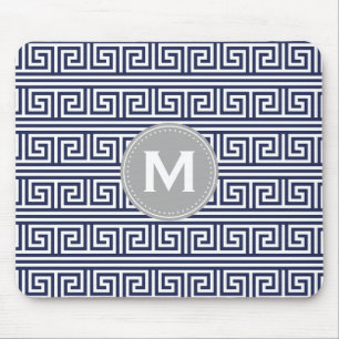 Monogram Modern Mörk blått grekiska Nyckel Mönster Musmatta
