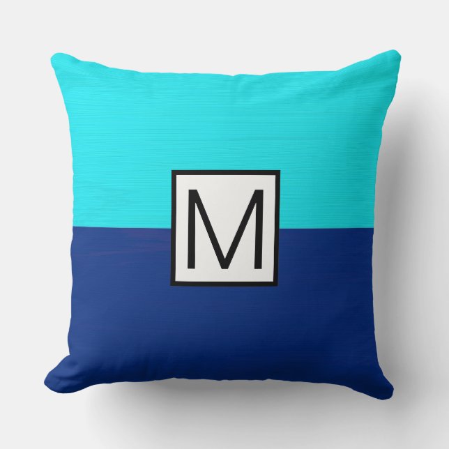 Monogram Modern Mörk blått och cyan-Elegant Kudde (Framsida)