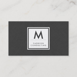 Monogram Modern Mörk Grått Linen Faux Mönster Visitkort